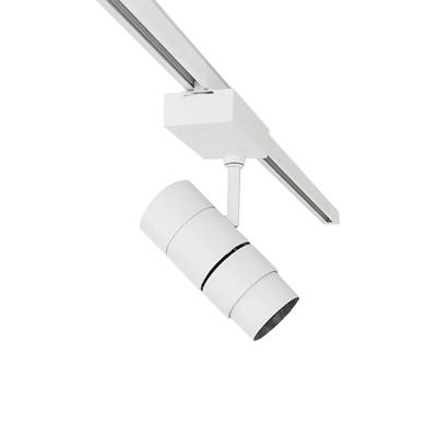 Texte alternatif : "Elégant luminaire cylindrique blanc pour rail de plafond, parfait pour des solutions d'éclairage LED modernes dans la maison ou le bureau.