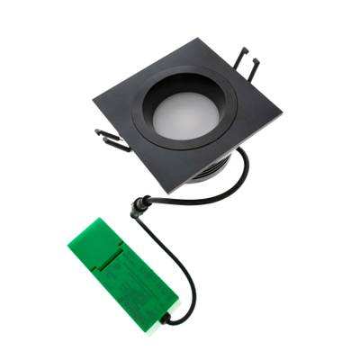 Luminaire encastré rectangulaire à LED, corps noir, câblage fixe, module électronique vert - une solution d'éclairage moderne et économe en énergie.