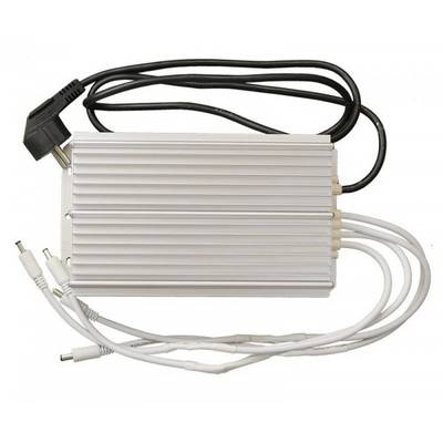 "Adaptateur d'alimentation en métal avec des rangées de fils noirs et trois câbles DC blancs pour les solutions d'éclairage LED.