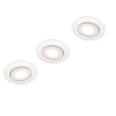 Trois plafonniers LED encastrés ronds blancs sur fond blanc, idéaux pour des solutions d'éclairage domestique modernes.