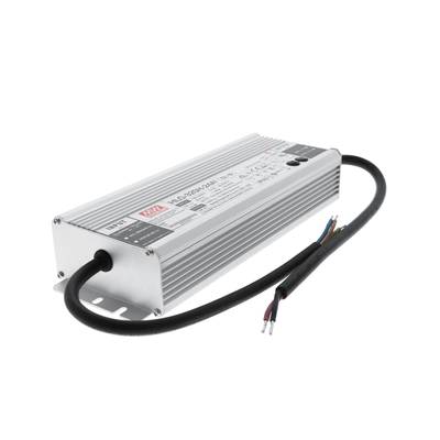 Alimentation LED rectangulaire de couleur argentée marquée "Mean Well HLG-320H-24B" avec câble noir pour les solutions d'éclairage LED.