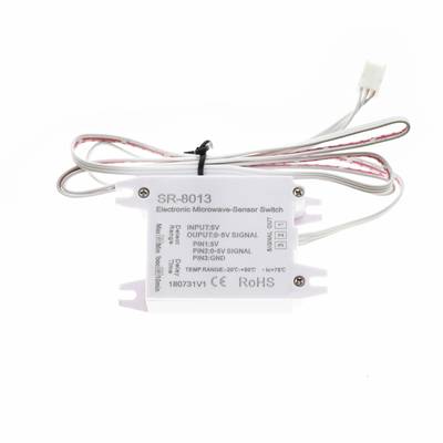 Interrupteur à micro-ondes pour l'éclairage à LED blanches SR-8013, câbles et étiquette pour la tension, la sortie et le marquage CE.