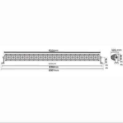 Schéma d'une barre lumineuse à LED mesurant 890 mm (L) x 100 mm (l) x 60 mm (P) montrant le support latéral pour des solutions d'éclairage optimisées.