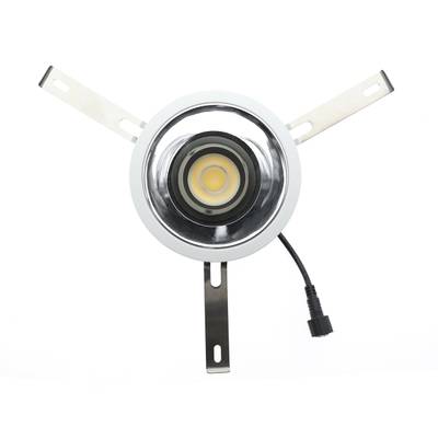 Spot encastré circulaire à LED avec clips métalliques et cordon d'alimentation noir, vue de dessus - une option d'éclairage économe en énergie idéale pour les espaces modernes.