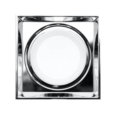 Plaque carrée chromée avec plaque ronde en céramique blanche, base isolée blanche - éclairage LED moderne.