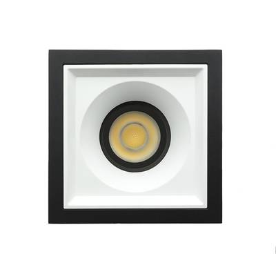 Plafonnier encastré rectangulaire avec cadre noir et ampoule LED centrale circulaire pour des solutions d'éclairage modernes.