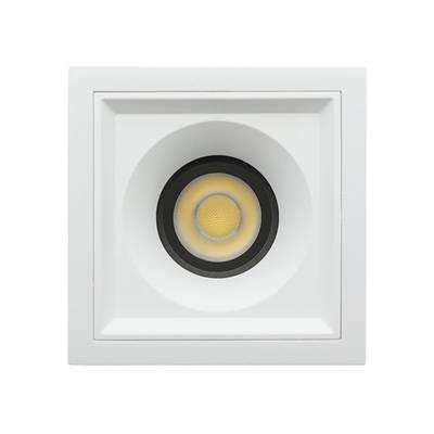 Plafonnier encastré rectangulaire avec cadre blanc et ampoule LED ronde au centre, parfait pour une solution d'éclairage moderne.