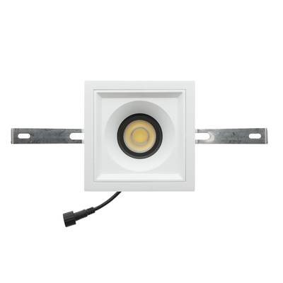 Luminaire LED encastré carré avec corps blanc, supports réglables, ampoule ronde et cordon d'alimentation noir pour des solutions d'éclairage modernes.