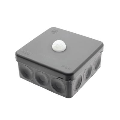 Produit d'éclairage LED pour point de vente : une boîte en plastique noir avec un bouton blanc sur le dessus, rehaussée par d'élégants motifs latéraux arrondis.
