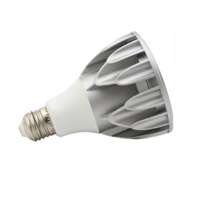 Lampe LED en métal avec base en spirale, structure nervurée pour la dissipation de la chaleur, base blanche - une option d'éclairage économe en énergie.