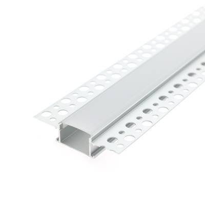 Profilé d'angle en aluminium pour plaques de plâtre, avec rebords perforés, base blanche - idéal pour les installations d'éclairage LED sans joints.
