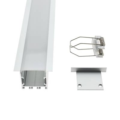 Kit de goulotte LED en aluminium avec couvercle dépoli, supports de montage et couvercle d'extrémité en blanc - idéal pour des installations d'éclairage LED élégantes et professionnelles.