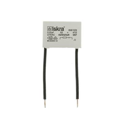 Condensateur rectangulaire Iskra avec fil noir, spécifications imprimées ; Un élément essentiel de l'éclairage LED, élargissant la gamme de produits dans le magasin.