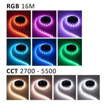 Les bandes LED présentent des couleurs RVB 16M et un CCT réglable entre 2700 et 5500, offrant une gamme de niveaux de luminosité pour un éclairage personnalisable.