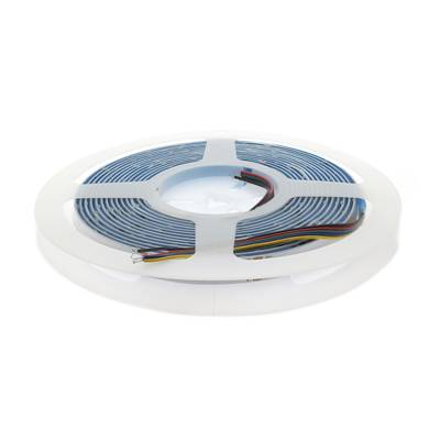 Bande LED torsadée avec bobine blanche et filaments multicolores, idéale pour des solutions d'éclairage personnalisées et économes en énergie.