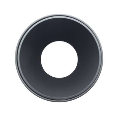 Vue de dessus d'une base LED noire circulaire en forme d'entonnoir avec un centre blanc brillant pour des solutions d'éclairage domestique ou commercial.