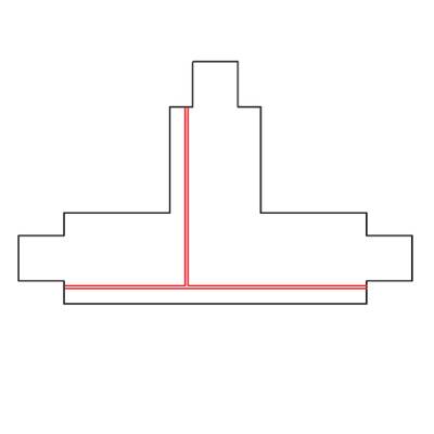 Schéma d'un luminaire en quinconce, les lignes rouges indiquant les dimensions verticales et horizontales du luminaire.