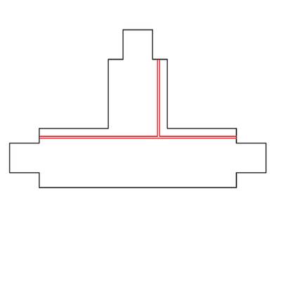 Chemin d'éclairage en bande LED souligné d'une ligne rouge sur un contour de luminaire géométrique graduel pour un éclairage d'accentuation.