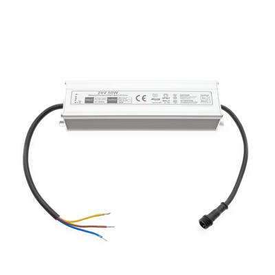 Alimentation LED rectangulaire avec câbles à double extrémité et spécifications visibles sur l'étiquette, idéale pour des solutions d'éclairage efficaces.