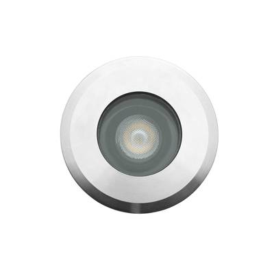 Plafonnier LED encastré rond, cadre métallique argenté, couvercle rond en verre au centre, design moderne pour un éclairage intérieur économe en énergie.