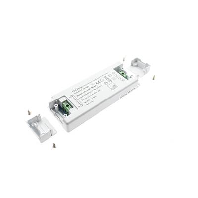 Contrôleur LED avec connecteurs verts, petit matériel de montage et deux embouts. Idéal pour des solutions d'éclairage efficaces et une installation facile.