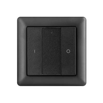 Interrupteur carré noir avec deux boutons à bascule, l'un marqué d'une ligne et l'autre d'un cercle, pour un contrôle moderne de l'éclairage LED.