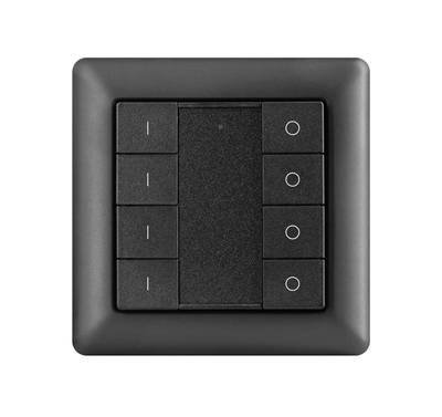Panneau d'interrupteurs noir avec plusieurs boutons, cadre carré ; parfait pour les besoins de contrôle de l'éclairage LED moderne.