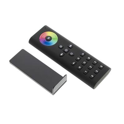 Télécommande d'éclairage LED avec roue colorée, boutons de fonction et clavier numérique ; une couverture élégante combinée à une facilité d'utilisation accrue.