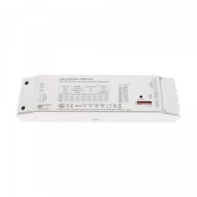 "Contrôleur RF-LED rectangulaire avec données techniques étiquetées, données d'entrée/sortie et ports d'interface multiples pour une illumination LED efficace.