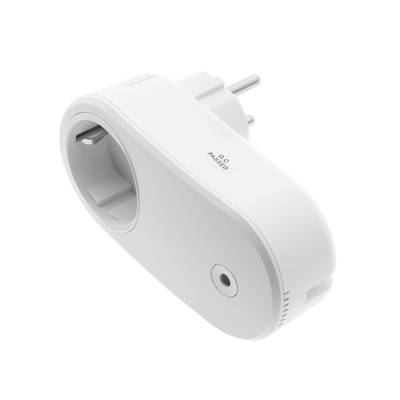 Prise intelligente avec conception bipolaire européenne, bouton d'alimentation et voyant lumineux compatible avec l'éclairage LED pour une gestion efficace de l'énergie.