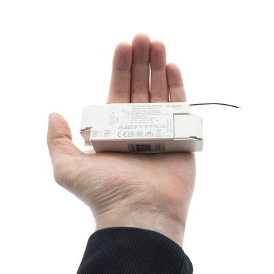 Une personne tient une commande d'éclairage à DEL de taille et de fonction différentes, mettant en valeur la technologie d'éclairage moderne dans un magasin.