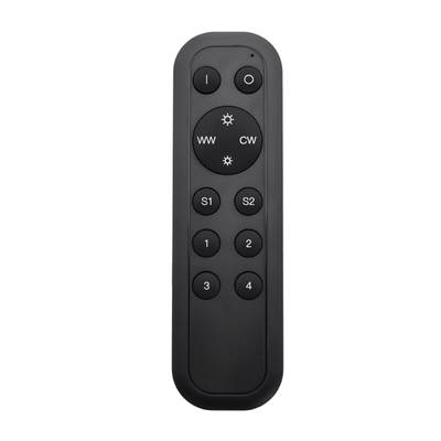 Télécommande noire avec boutons marche/arrêt, réglages de luminosité, boutons numériques 1-4, pour contrôler les lumières LED. Parfaite pour un contrôle personnalisé de la lumière.