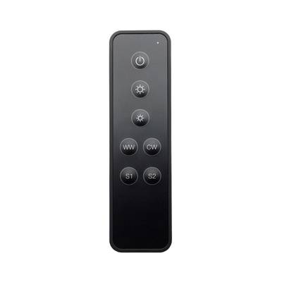 Télécommande noire pour éclairage LED avec 8 boutons ronds sur deux colonnes verticales. Parfaite pour des solutions d'éclairage personnalisées.