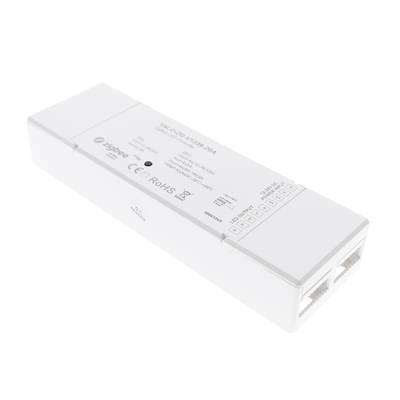 Commutateur Ethernet rectangulaire avec ports étiquetés et deux interfaces Ethernet visibles, idéal pour la gestion réseau de l'éclairage LED.