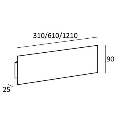 "Diagramme rectangulaire pour l'éclairage LED : options de longueur 310/610/1210, largeur 90, profondeur 25. Idéal pour les installations d'éclairage de précision.