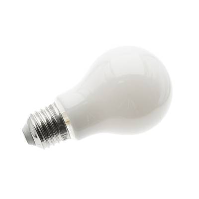 Lampe à incandescence avec base blanche métallique, représentant les options d'éclairage traditionnelles. Découvrez les options LED dans notre boutique.