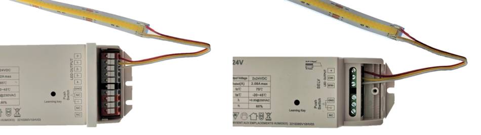 2 modes de connexion différents dans le transformateur pour bande lumineuse à leds
