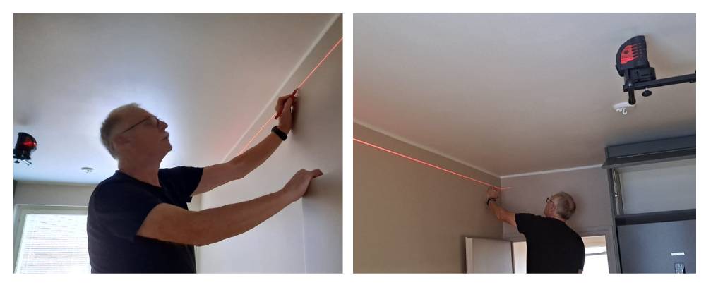 Installation de fixations sur le mur avec redressement au laser