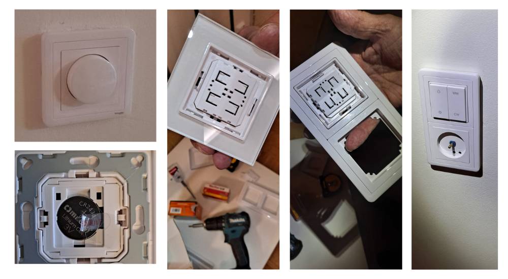 Le bouton de commande sans fil est installé à côté de l'ancien bouton dans le même cadre. La photo montre EXXACT.