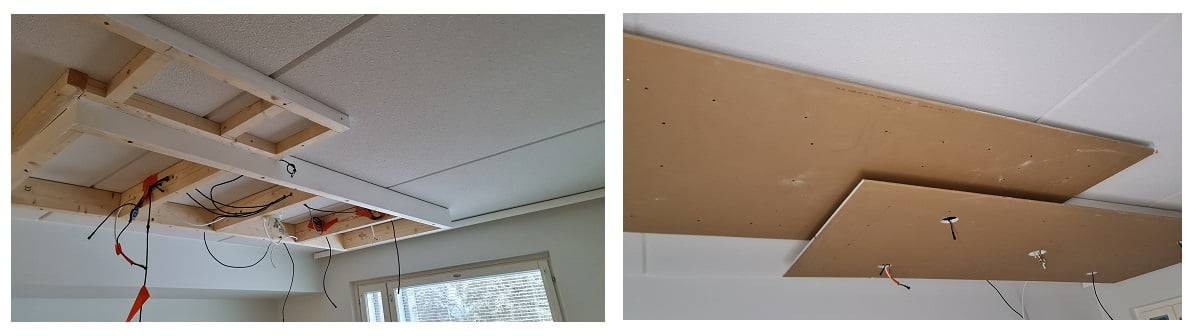 Réalisation d'une lumière indirecte au plafond - peinture et encastrement du cadre du downlight