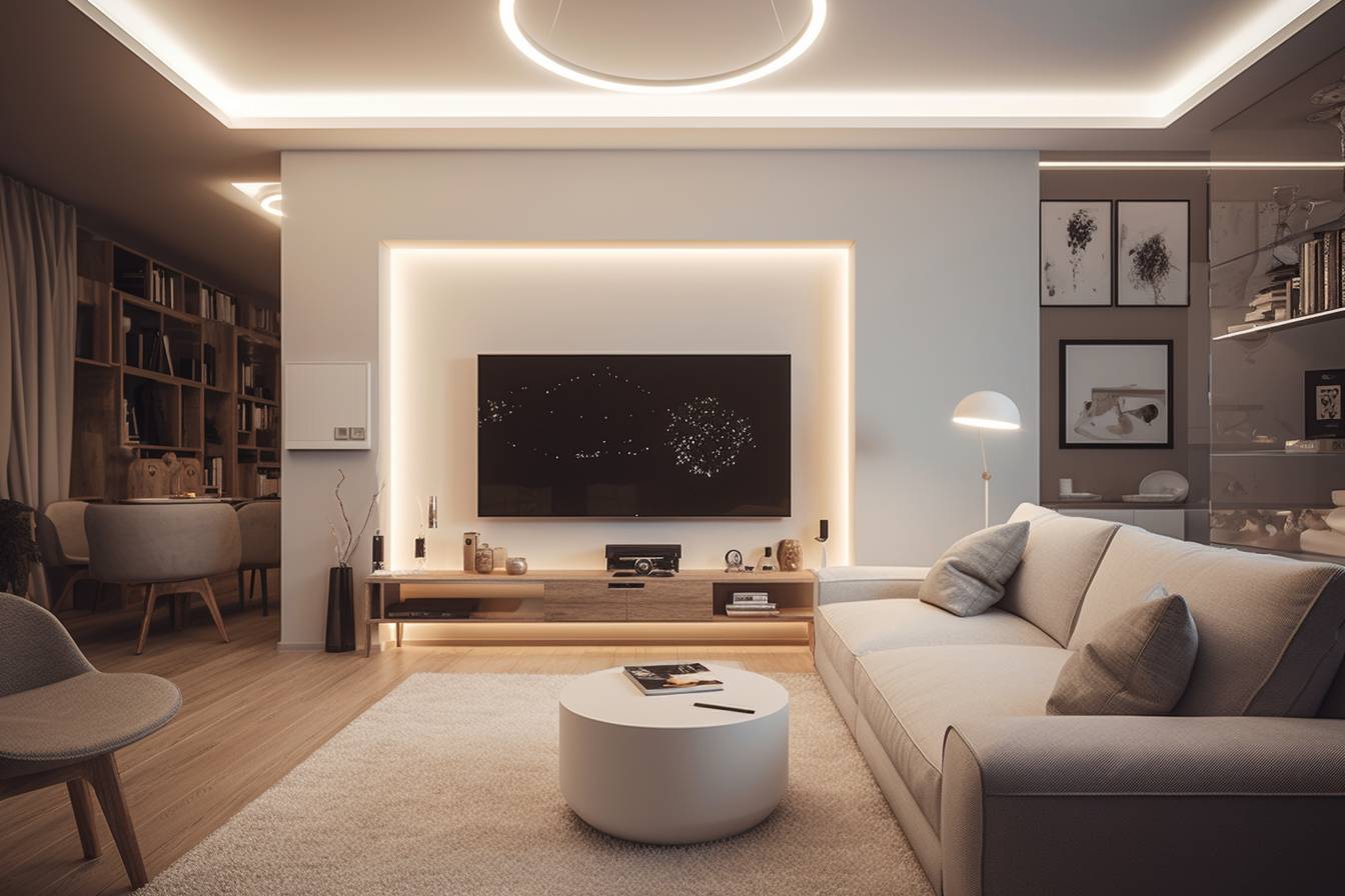 Smart home Salon avec lumière indirecte au plafond