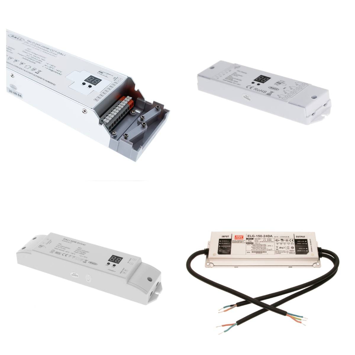 Transformateurs DALI2, permettant de programmer dans free@home des luminaires monochromes graduables, des spots, bandes et panneaux à température de couleur réglable ou des bandes de LED RVB à couleur réglable, selon le type.