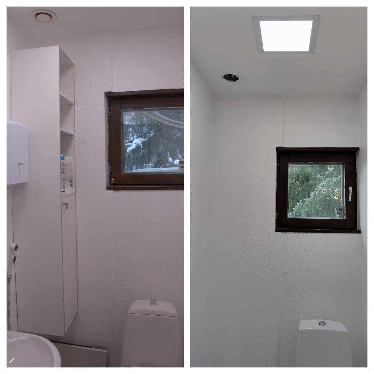 Avant la rénovation, les toilettes étaient un peu ternes et éclairées par un seul panneau LED.