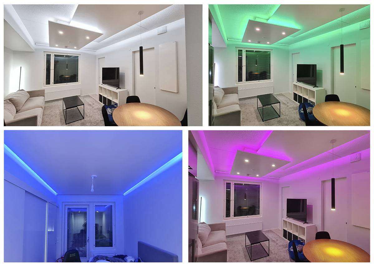 Faire de la lumière indirecte, de la couleur au plafond dans un plafond surbaissé Ledstore.fi