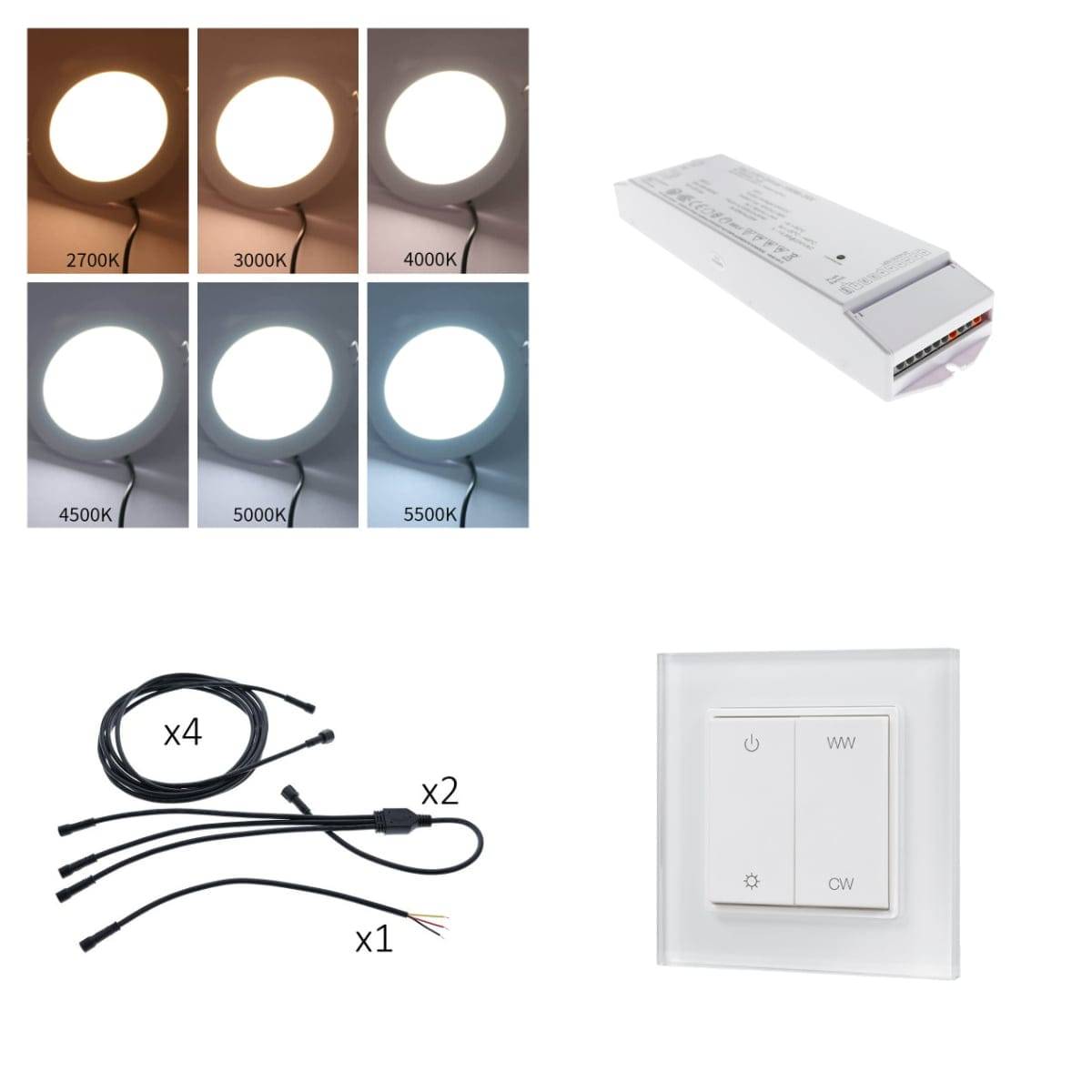 Lampes de commande sans fil, faisceau de câbles, transformateur et bouton de commande sans fil