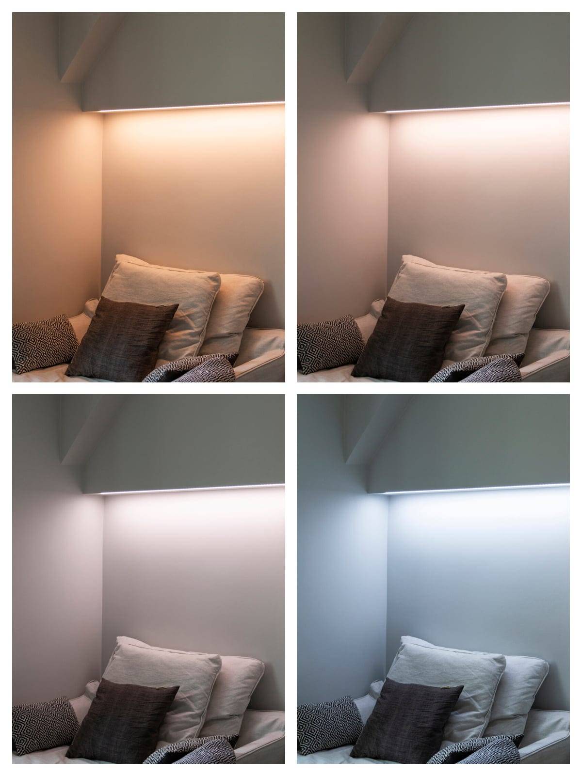 Ruban lumineux réglable en température de couleur dans le coin lecture, LedStore.fi