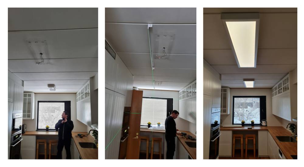 Étapes de l'installation des lampes à leds pour le plafond de la cuisine