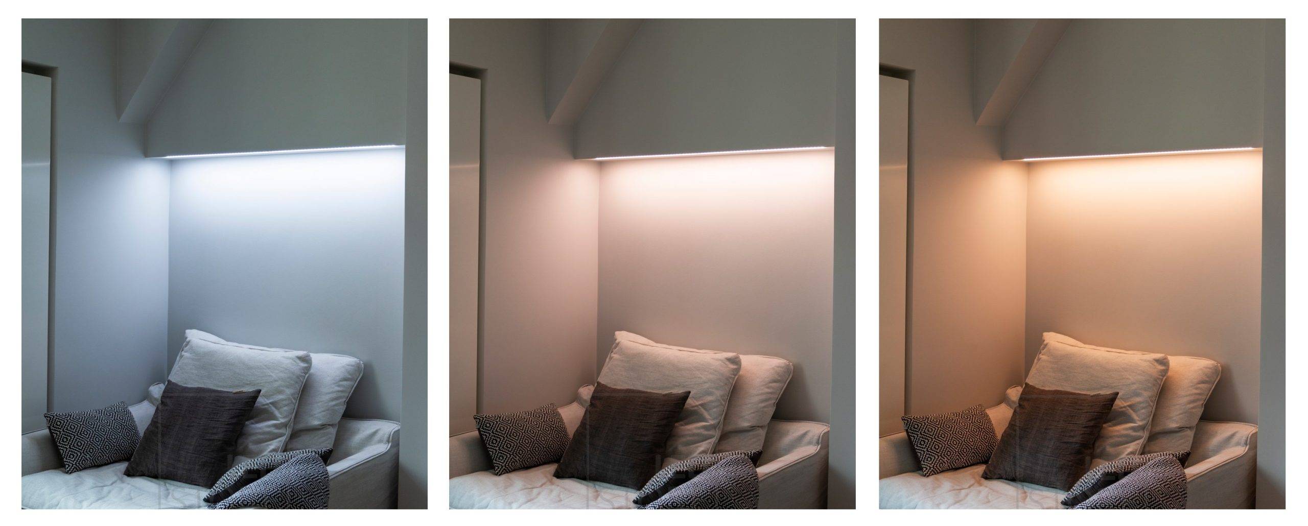 Conception de l'éclairage de la chambre à coucher, bande lumineuse LED à température contrôlée sélectionnée pour le coin lecture