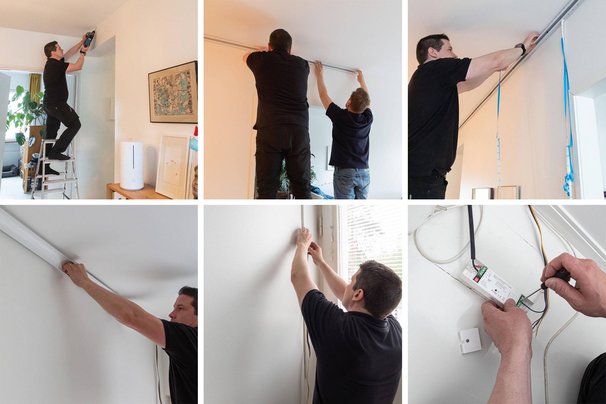 Installation d'une bande de leds RGB+CCT sur un profilé indirect à 3 arcs. Les photos montrent toutes les étapes.