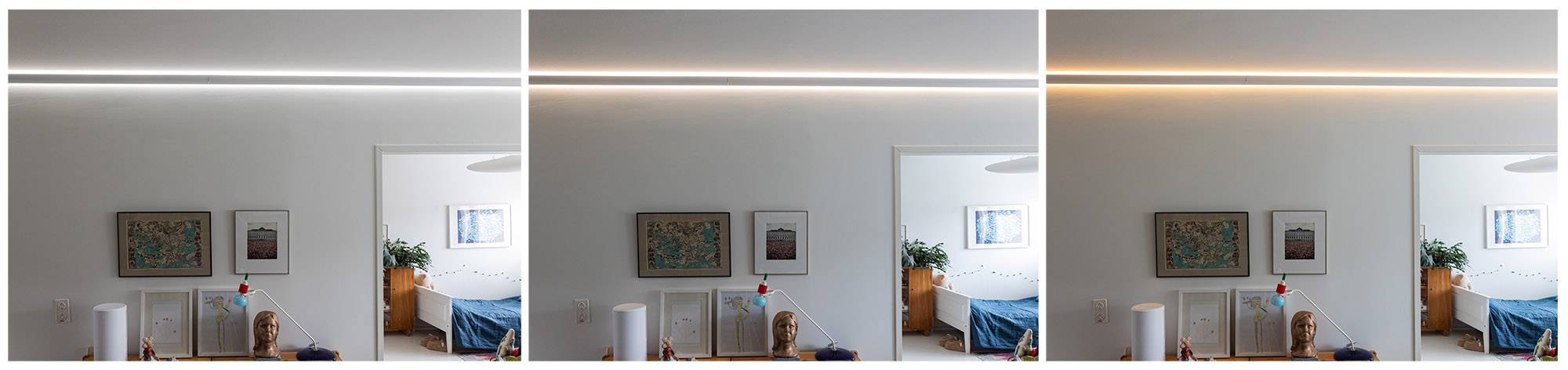 Exemples de teintes CCT de bandes de LED à différentes températures de couleur de la lumière blanche.